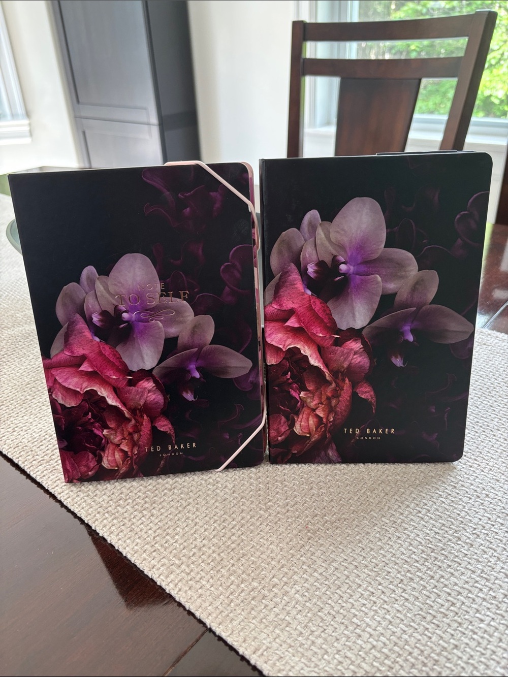 Ted Baker Black Hardcover Notebooks with Pink & Purple Floral Design